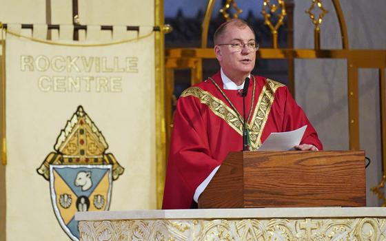 Bishop John Barres of Rockville Centre, New York, delivers the homily during Mass at St. Agnes Cathedral in Rockville Centre on June 29, 2020. A federal judge confirmed Dec. 4, 2024, a plan that resolves and ends the bankruptcy case for the Diocese of Rockville Centre, New York, with a total settlement amount at just over $323 million for abuse claimants. (OSV News/Gregory A. Shemitz)