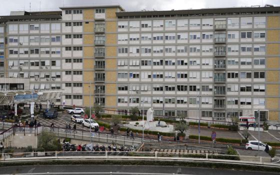 Exterior of hospital building. 