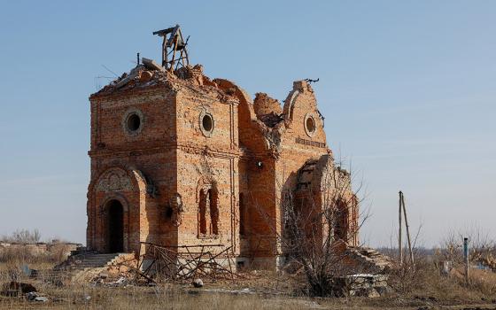 The destroyed Church of the Holy Myrrh-Bearing Women in Pisky, Ukraine, is seen Feb. 11, 2025, amid the ongoing Russia-Ukraine conflict. (OSV News/Reuters/Alexander Ermochenko)