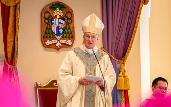 Archbishop Timothy Broglio, president of the U.S. Conference of Catholic Bishops, offers his homily to fellow bishops attending the opening Mass of the bishops' fall plenary assembly Nov. 11, 2024, at the Basilica of the National Shrine of the Assumption of the Blessed Virgin Mary in Baltimore. (OSV News/Catholic Review/Kevin J. Parks)