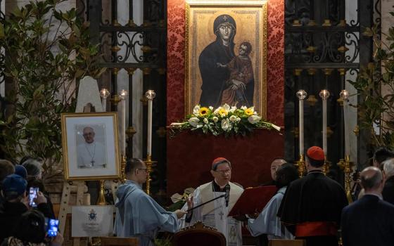 Philippine Cardinal Luis Antonio Tagle leads the recitation of the rosary for the repose of the soul of Pope Francis April 24, 2025, at Rome's Basilica of St. Mary Major, where the pope is to be buried April 26. (CNS/Pablo Esparza)