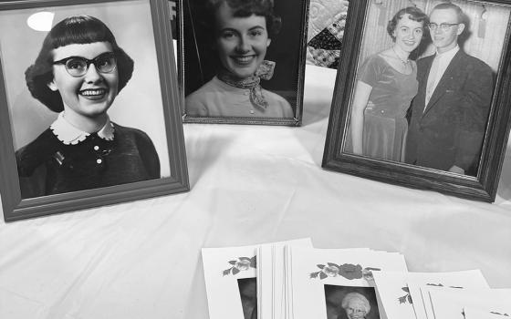 Photos of Rita, Stephanie Yeagle's grandmother, are displayed at the memorial service. (Courtesy of Leah Sears)