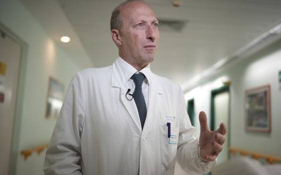 Professor and surgeon Sergio Alfieri, who headed the team who treated Pope Francis during his hospitalization, talks during an interview with the Associated Press at the Gemelli polyclinic hospital in Rome March 29, 2025. (AP Photo/Alessandra Tarantino)