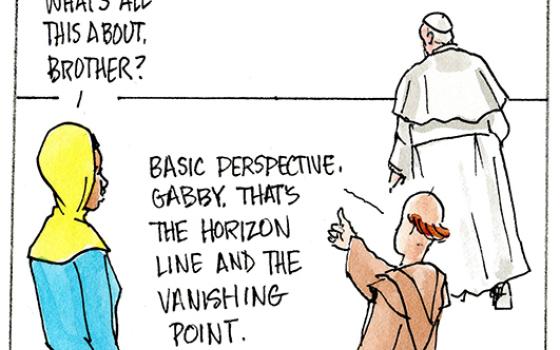 Francis, the comic strip: Today is all about perspective.