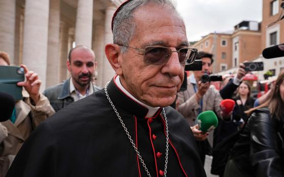Cardinal Juan García Rodríguez of Havana, Cuba, approaches the Petriano entrance next to St. Peter’s Square to attend a general congregation meeting in the New Synod Hall at the Vatican April 25, 2025. (CNS/Lola Gomez)