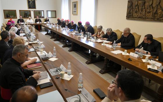 Pope Leo XIV addresses the Ordinary Council of the General Secretariat of the Synod during a meeting at the Vatican on June 26, 2025. (CNS/Vatican Media)