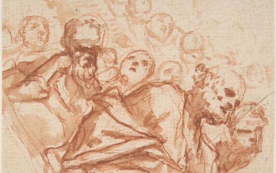 Painting "A Group of Saints and Angels" by Mattia Preti (1613-1699)