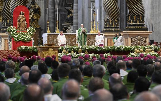 Pope Leo XIV celebrates Mass as part of the Jubilee of Synodal Teams and Participatory Bodies in St. Peter's Basilica at the Vatican Oct. 26, 2025. (CNS/Vatican Media)