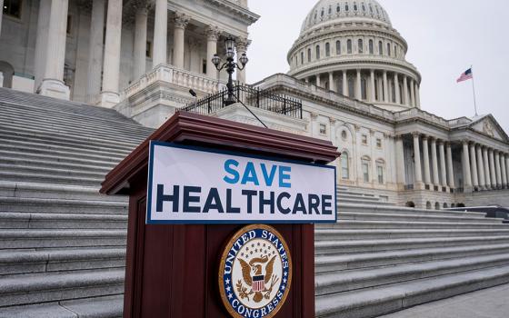 House Democrats prepare to speak on the steps of the Capitol to insist that Republicans include an extension of expiring health care benefits as part of a government funding compromise, in Washington, Sept. 30, 2025. (AP photo/J. Scott Applewhite)