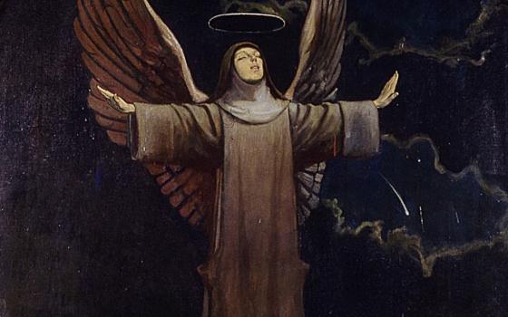 A portion of "St. Christina the Astonishing," a painting by George Baltus in Sint-Truiden church,  Belgium