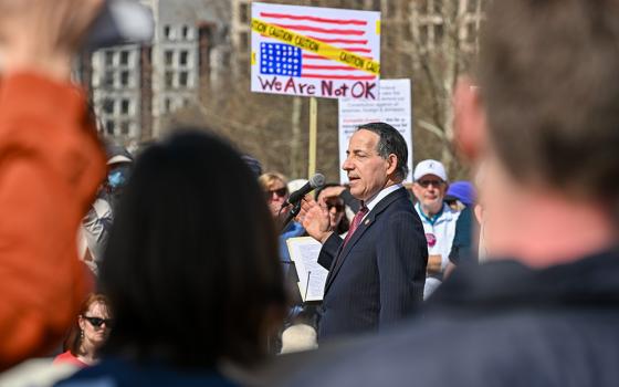 Rep. Jamie Raskin speaks at the Shut Down the Coup Rally held March 10, 2025, on the West Lawn of the United States Capitol Building in Washington, D.C. (Wikimedia Commons/G. Edward Johnson)