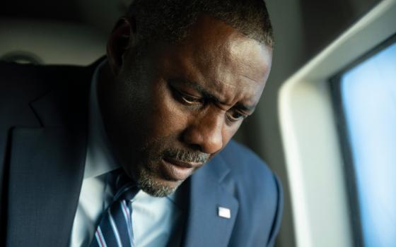 Idris Elba as POTUS in Kathryn Bigelow’s "A House of Dynamite." (Netflix/Eros Hoagland)