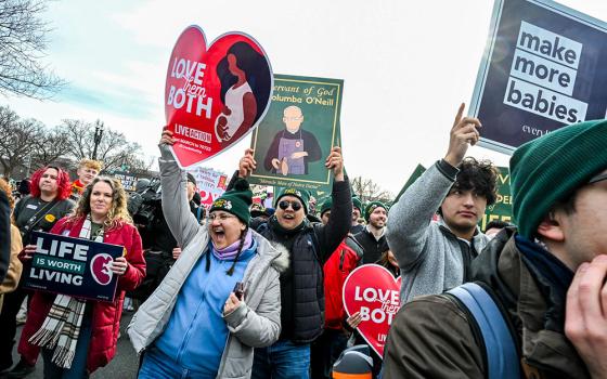 Pro-life advocates hold signs during the 53rd annual March for Life in Washington Jan. 23, 2026. (OSV News/Leslie E. Kossoff)