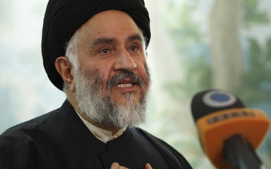 In a file photo, Ayatollah Seyed Mostafa Mohaghegh Damad Ahmadabadi answers reporters' questions in Rome Oct. 14, 2010, before giving a presentation at the Vatican. Amid war in the Middle East, Damada, a prominent figure within Iran's Shia clerical establishment, wrote a public letter to Leo calling for peace and respect for international law. (CNS/Paul Haring)