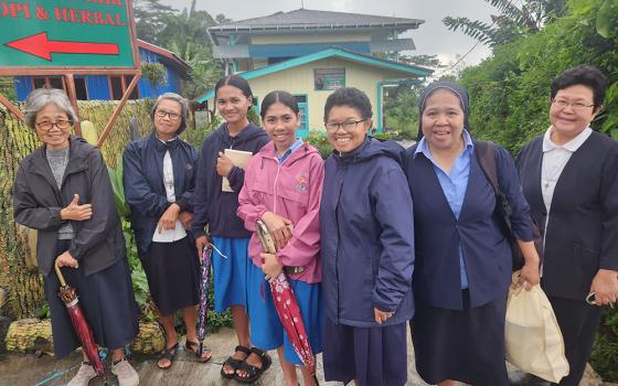Sr. Flora Nirmala, second from right, the unit leader of Good Shepherd Social Services in Ruteng, Indonesia, poses with other members of her Good Shepherd community. (GSR/Chris Herlinger)