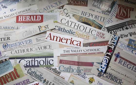 The mastheads of numerous Catholic newspapers are seen in this photo illustration. (CNS/Tyler Orsburn)
