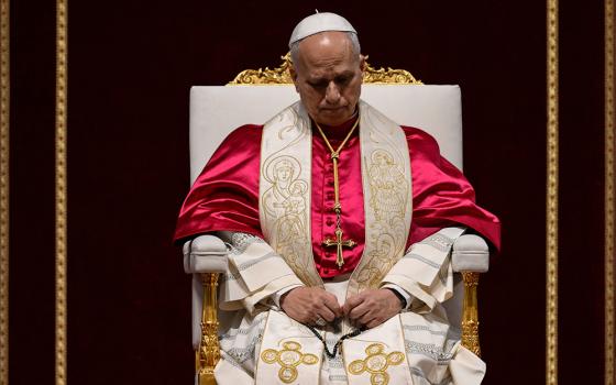 Pope Leo XIV prays the rosary for peace during an evening prayer vigil in St. Peter's Basilica at the Vatican April 11, 2026. (CNS/Vatican Media)