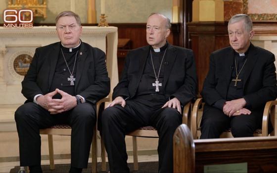 In a joint interview with CBS's Norah O'Donnell on "60 Minutes" April 12, 2026, Cardinals Joseph Tobin of Newark, N.J., Robert McElroy of Washington, and Blase Cupich of Chicago, began by giving their impressions of the first U.S. pope, Pope Leo XIV. (OSV News screenshot/Facebook)