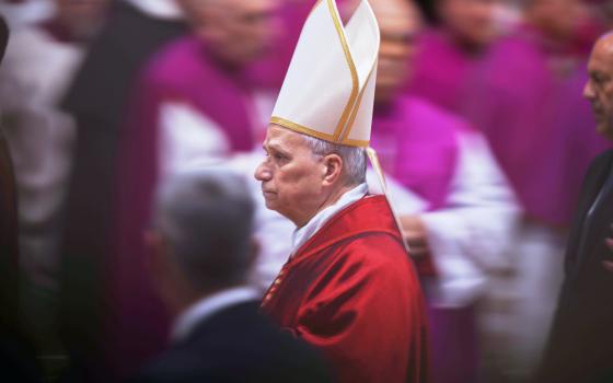 Pope Leo XIV attends the Celebration of the Passion of the Lord in St. Peter's Basilica at the Vatican on Catholic Good Friday, Friday, April 3, 2026 (AP Photo/Andrew Medichini)