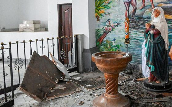 Debris lies inside the Cathedral of San Buenaventura in Colombia, Aug. 16, 2026, following the 7.4 magnitude earthquake. (OSV News/Reuters/Ever Andres Mercado)