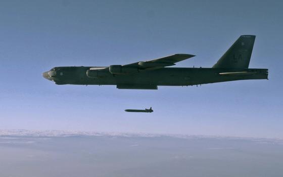 A file photo shows an unarmed AGM-86B Air-Launched Cruise Missile released from a B-52H Stratofortress over the Utah Test and Training Range during a Nuclear Weapons System Evaluation Program sortie, near Salt Lake City. (OSV News/U.S. Air Force via Reuters/Staff Sgt. Roidan Carlson)