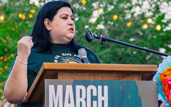 Melissa Lopez, executive director of Estrella del Paso, a ministry of the Diocese of El Paso, Texas, speaks March 24, 2026, during a March & Vigil for Human life and to End Deportations. (OSV News/courtesy Estrella del Paso)