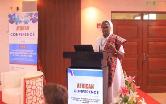 Sr. Dr. Mary Lembo, a psychotherapist from Togo, delivers her presentation on safeguarding in contemporary institutes of consecrated life during the inaugural African Conference for Catholic Sisters in Canon and Civil Law in Nairobi, Kenya. (Wycliff Peter Oundo) 