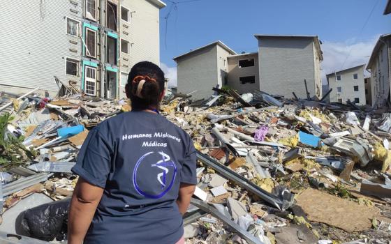 Medical Missionary Sr. Yira Infante, is pictured during one of her visits to ground zero, where the impact of the double earthquake in Venezuela was greatest. (Courtesy of Carmen Camacho)