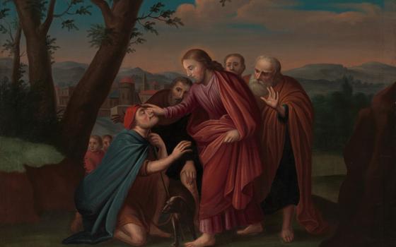 "Christ Healing the Blindman," a ca. 1725–30 American oil painting by Gerardus Duyckinck (Metropolitan Museum of Art)