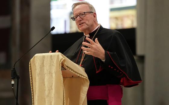 Bishop Robert E. Barron of Winona-Rochester, Minnesota, gives the keynote address during the USA National Jubilee Pilgrim Gathering at the Basilica of St. Paul Outside the Walls in Rome, July 30, 2025. (CNS/Lola Gomez)