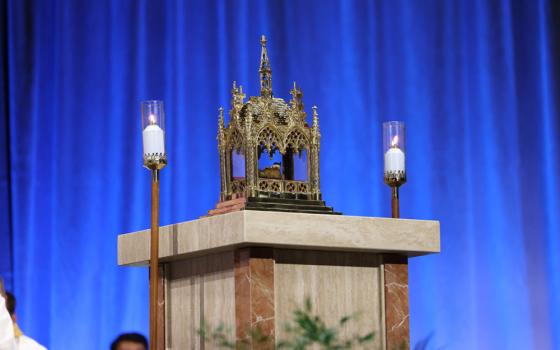 A major relic of Blessed Fulton J. Sheen is displayed at his beatification Mass Sept. 24, 2026, at The Dome at America's Center in St. Louis. (OSV News/Margaret Murray)
