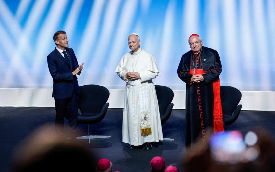French President Emmanuel Macron, Pope Leo XIV and Cardinal Jean-Marc Aveline attend a meeting
