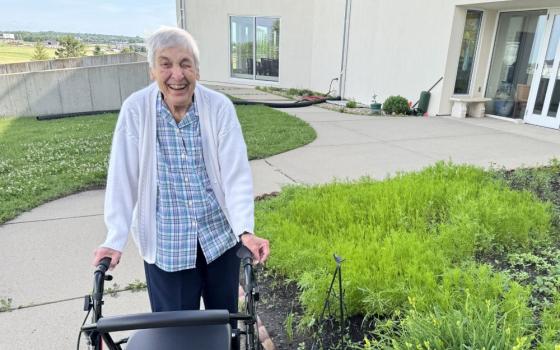Sr. Ida Hericks, 91, stands for a photo on the Harmony Hill campus on June 10, 2026, in Watertown, S.D. (South Dakota News Watch/Bart Pfankuch)