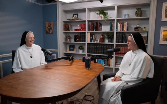 Dominican Srs. of Mary, Mother of the Eucharist Miriam Holzman (right) and John Dominic Rasmussen sit in the studio for "Dominican Sisters Open Mic" podcast in September 2026 (Courtesy of Openlight Media)