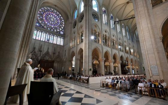 Pope Leo XIV addresses the faithful during vespers at Notre Dame Cathedral in Paris Sept. 25, 2026. (OSV News/Vatican Media/Simone Risoluti)