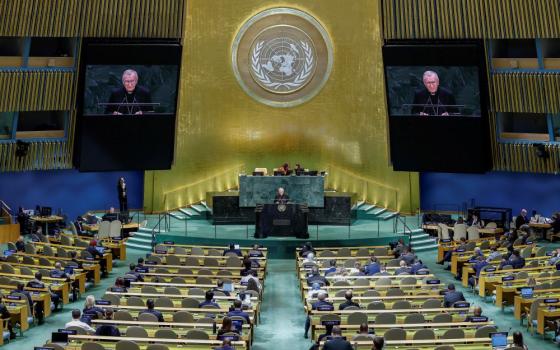 Cardinal Pietro Parolin, Vatican secretary of state, addresses the 81st United Nations General Assembly at U.N. headquarters in New York City Sept. 26, 2026. (OSV News/Reuters/Eduardo Munoz)