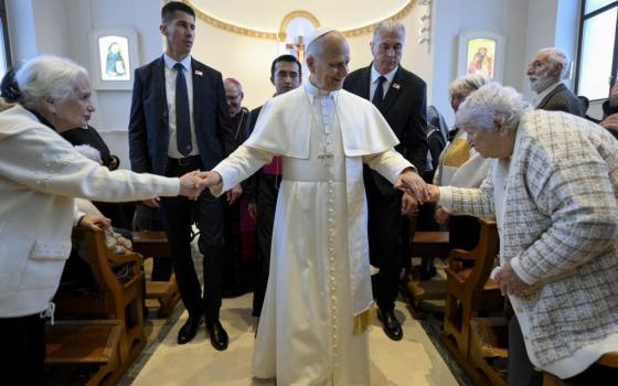 Pope Leo XIV greets residents of a home for the elderly run by the Little Sisters of the Poor in Istanbul during his visit Nov. 28, 2025. (OSV News/Catholic Press/Vatican Media)