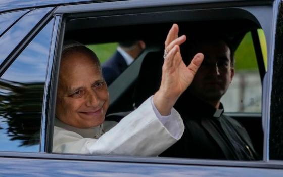 Pope Leo XIV leaves Rome's Gemelli hospital Oct. 17, 2026, four days after surgery to remove lung cancer. (AP/Gregorio Borgia)