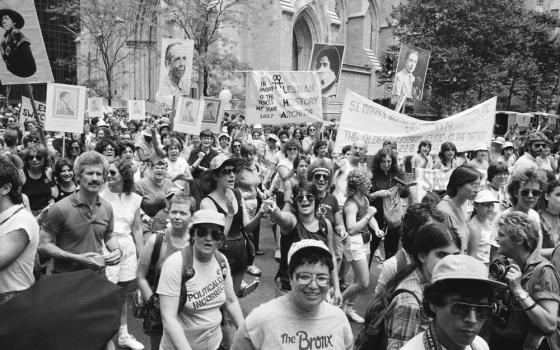 Participants in the 14th annual Lesbian and Gay Pride parade in New York City march in front of St. Patrick's Cathedral, June 26, 1983. (AP/Mario Cabrera)