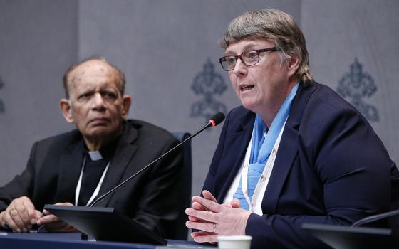 Sr. Mary Teresa Barron, a member of the Congregation of the Sisters of Our Lady of Apostles, speaks during a news conference on the Synod of Bishops on synodality at the Vatican Oct. 7, 2024. (CNS/Justin McLellan)