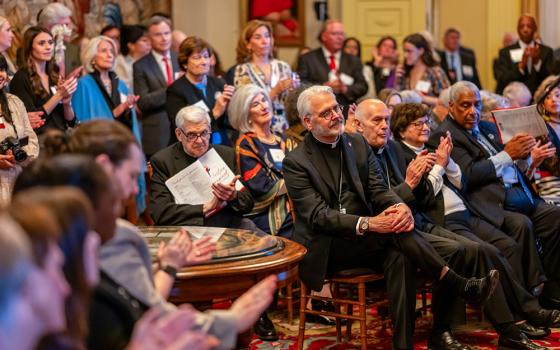 Attendees applaud at the Vatican embassy Oct. 21, 2026, during the Justice Reimagined Awards and Celebration, a Catholic Mobilizing Network event honoring capital punishment opponents. (Courtesy of of Catholic Mobilizing Network/Maximilian Franz Photography)