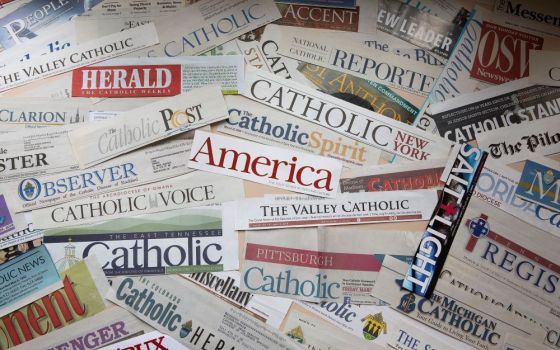 The mastheads of numerous Catholic newspapers are seen in this photo illustration. (CNS/Tyler Orsburn)