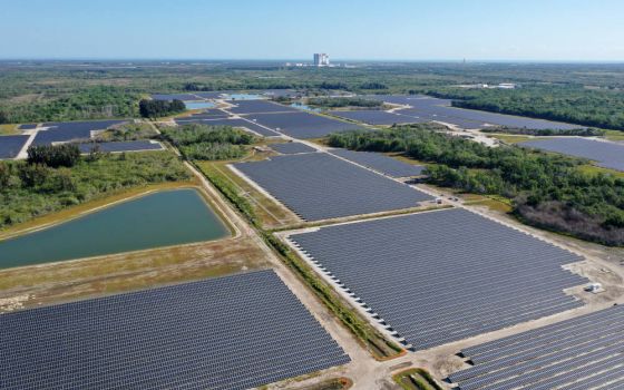 Florida Power and Light's Discovery Solar Energy Center is a 74.5-megawatt solar site, spanning 491 acres at NASA's Kennedy Space Center in Florida. Its roughly 250,000 solar panels produce enough energy to power approximately 15,000 homes. (Flickr/NASA)