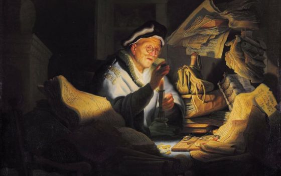 Some scholars wrongly title this Rembrandt painting "The Parable of the Rich Fool," based on Luke 12:16-20. It is "The Money Changer" (Der Geldwechsler). (Wikimedia Commons/The University of Leipzig)