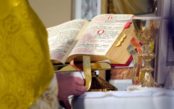 A sacramentary is seen on the altar during a traditional Tridentine Mass July 18 at St. Josaphat Church in the Queens borough of New York City. (CNS/Gregory A. Shemitz)