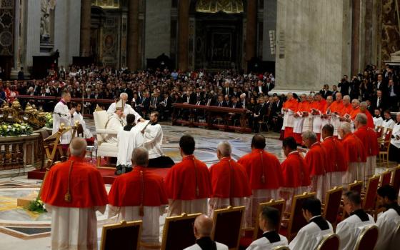 Pope Francis leads a consistory for the creation of 20 new cardinals in St. Peter's Basilica at the Vatican Aug. 27. (CNS/Paul Haring)