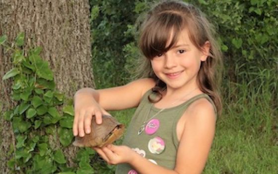 little girl with turtle