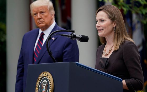 Judge Amy Coney Barrett speaks after President Donald Trump announced Barrett as his nominee to the Supreme Court, in the Rose Garden at the White House, Sept. 26, in Washington. (AP/Alex Brandon)