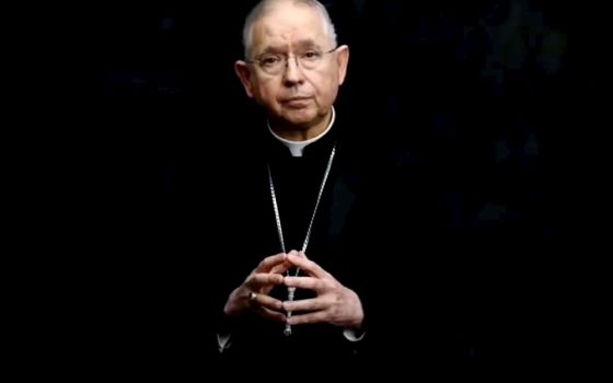 In this image taken from video, Archbishop José Gomez of Los Angeles, president of the U.S. Conference of Catholic Bishops, addresses the body's virtual assembly on June 16. (AP/United States Conference of Catholic Bishops)