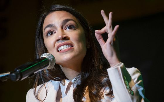 In this May 13, 2019, file photo Rep. Alexandria Ocasio-Cortez, D-N.Y., speaks at the final event for the Road to the Green New Deal Tour at Howard University in Washington. (AP/Cliff Owen, File)